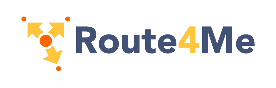 Correct usage - Logo on white background: Route4Me symbol in orange/yellow with logotype in navy.
