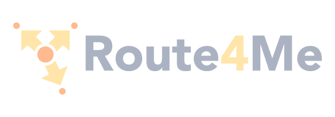 Misuse - Transparency: Route4Me logo shown with reduced opacity (alpha less than 100%) making colors faded; violates visibility standard.