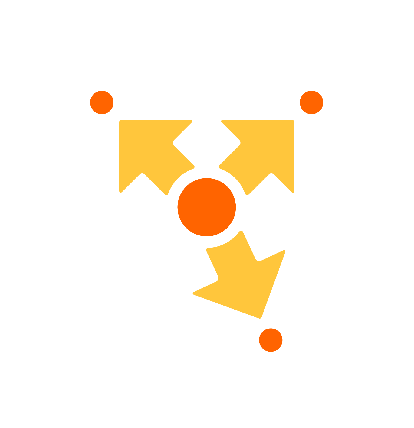 Correct usage - Route4Me symbol: three yellow arrows radiating from a central orange circle with four small orange dots at arrow endpoints.